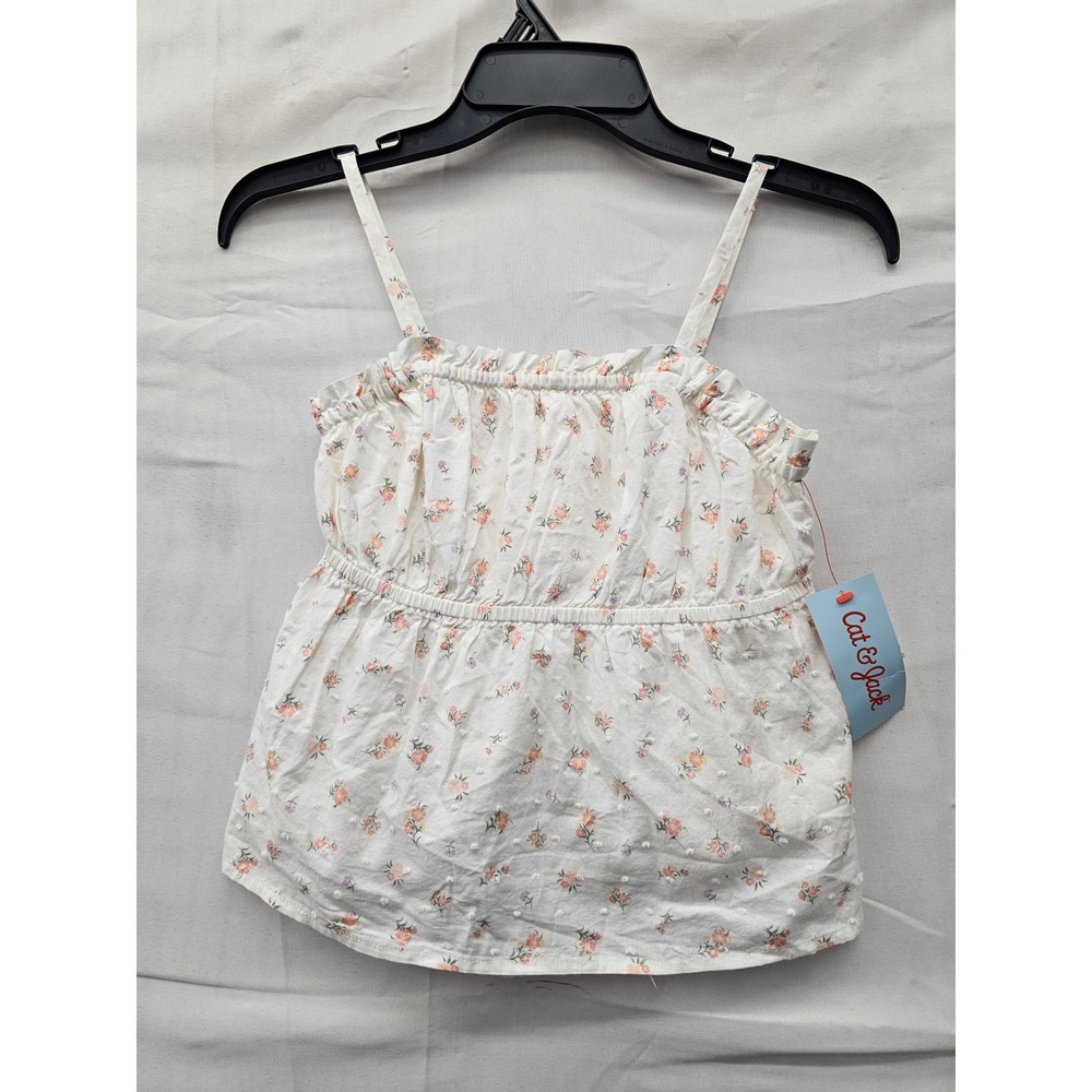 Cat & Jack Girls Floral Ruffle Cami Cream Cotton Casual Size Medium 8